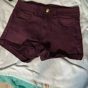 Maroon AE Hi-Rise Shortie Shorts